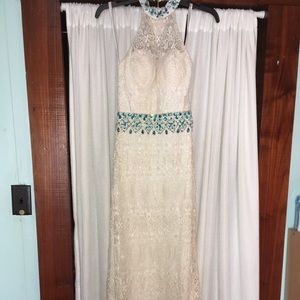 Cream lace boho prom dress